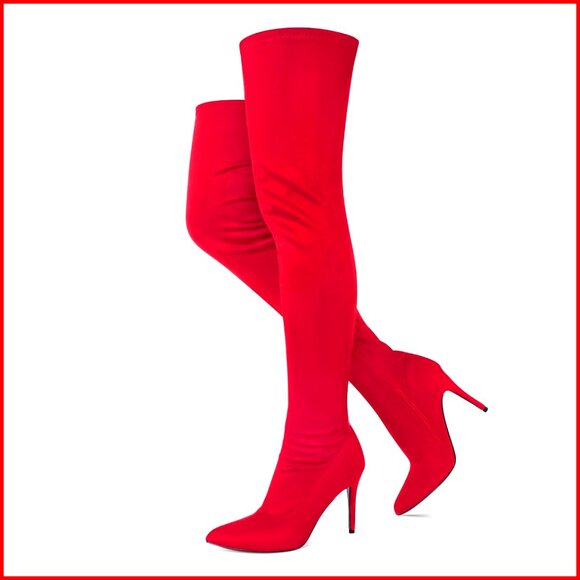 Thigh High Over The Knee Boots Pointed Toe Stiletto Heel Side Zipper